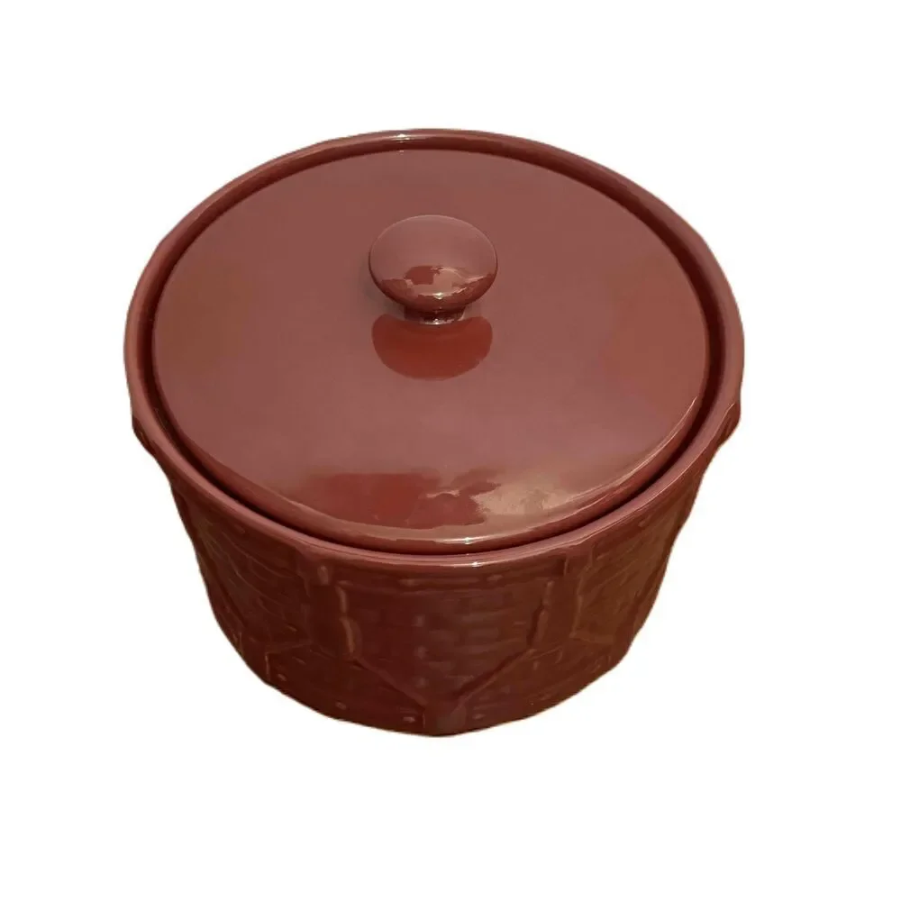 Longaberger Ceramic Lidded Woven Textured Round Crock With‎ Lid Paprika Red